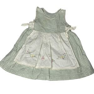 Vintage Sprockets Gingham Apron Flower Dress Cottage Prairie Size 2T